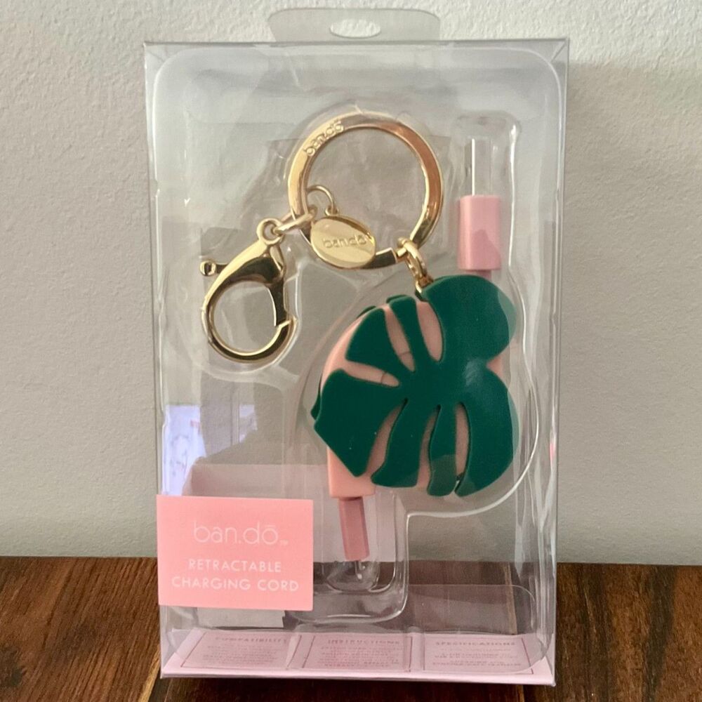 Ban.do - Retractable Charging Cord Keychain - Palm Leaf Design - Brand New